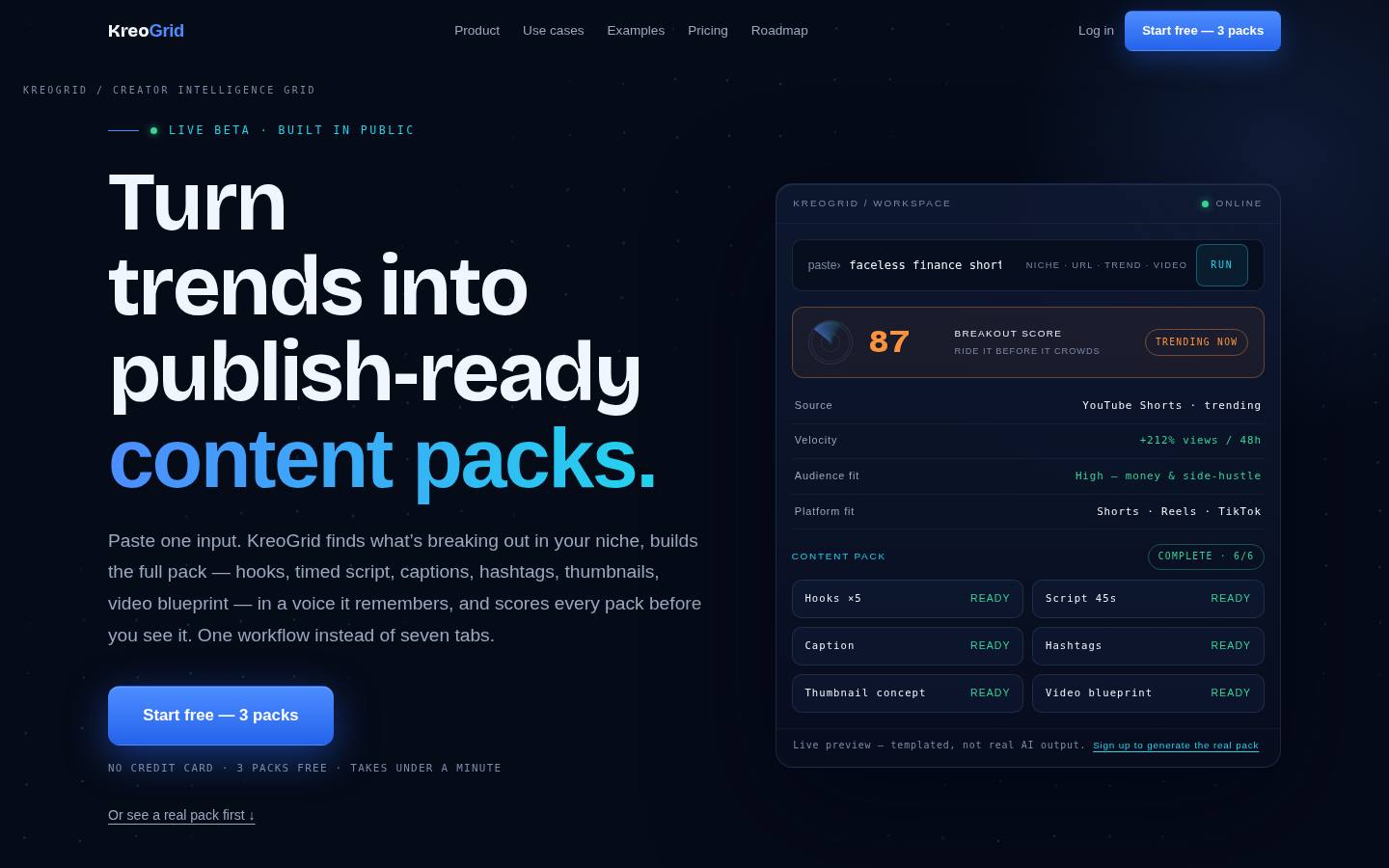 KreoGrid — trends into publish-ready content packs